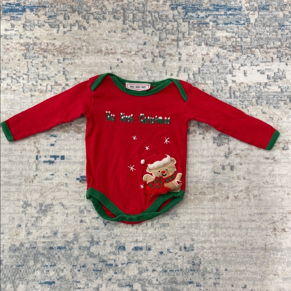 Ho-Ho-Ho Red & Green 'My First Christmas' Baby One-Piece